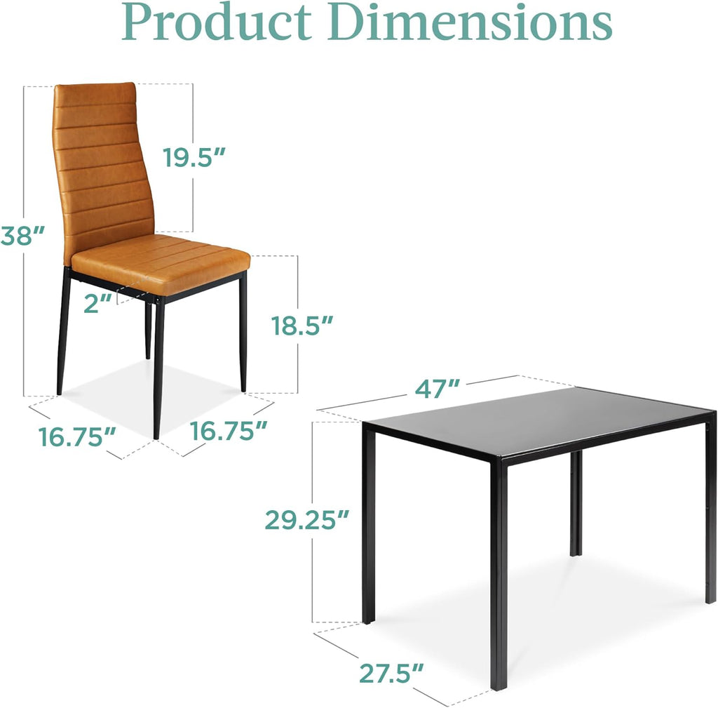 Best Choice Products - Juego de comedor de vidrio de 5 piezas, muebles modernos de mesa de cocina para comedor, comedor, comedor, compacto ahorro de espacio con mesa de vidrio, 4 sillas tapizadas de