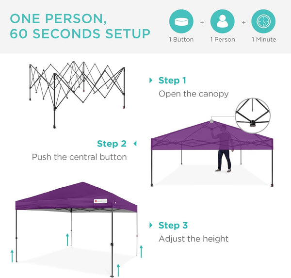 Best Choice Products - Tienda de campaña desplegable de 8 x 8 pies para 1 persona, refugio portátil instantáneo con empuje de 1 botón, estuche, 4 bolsas de peso, color morado amatista