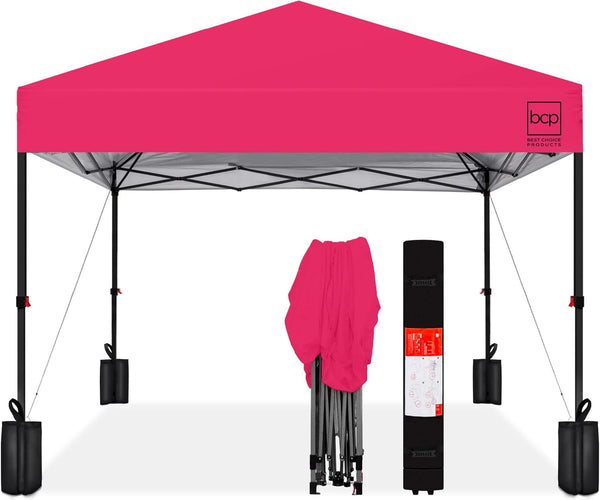 Best Choice Products - Tienda de campaña desplegable de 8 x 8 pies para 1 persona, refugio portátil instantáneo con empuje de 1 botón, estuche, 4 bolsas de peso, color rosa intenso