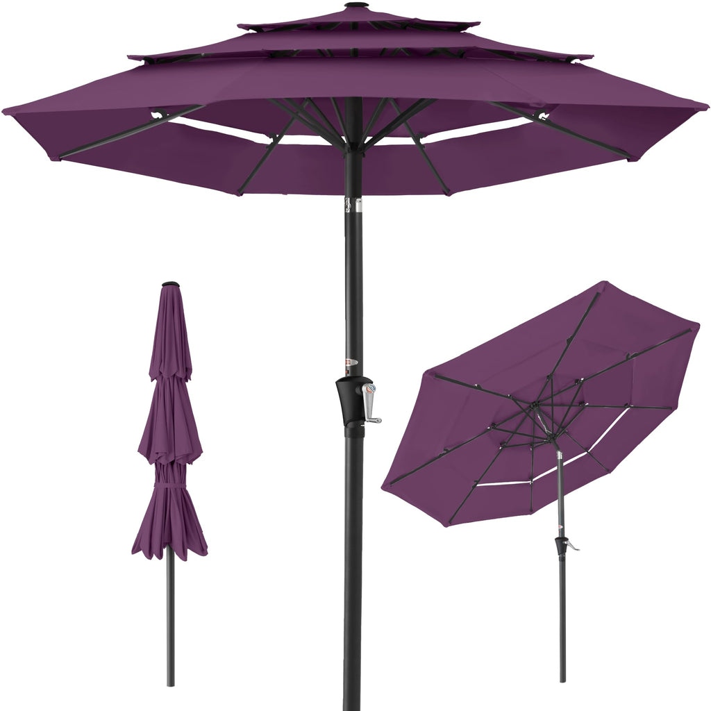 Best Choice Products - Sombrilla de patio de 3 niveles de 10 pies, parasol para patio trasero, terraza, junto a la piscina con 24 luces LED, ajuste de inclinación, manivela fácil, 8 varillas