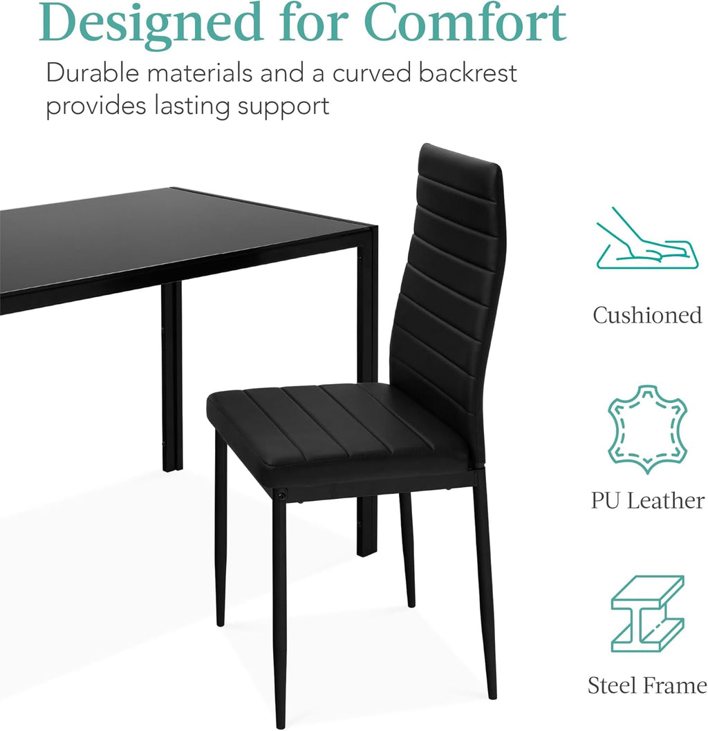 Best Choice Products - Juego de comedor de vidrio de 7 piezas, muebles modernos de mesa de cocina para comedor, comedor, comedor, compacto ahorro de espacio con mesa de vidrio, 6 sillas de poliuretano