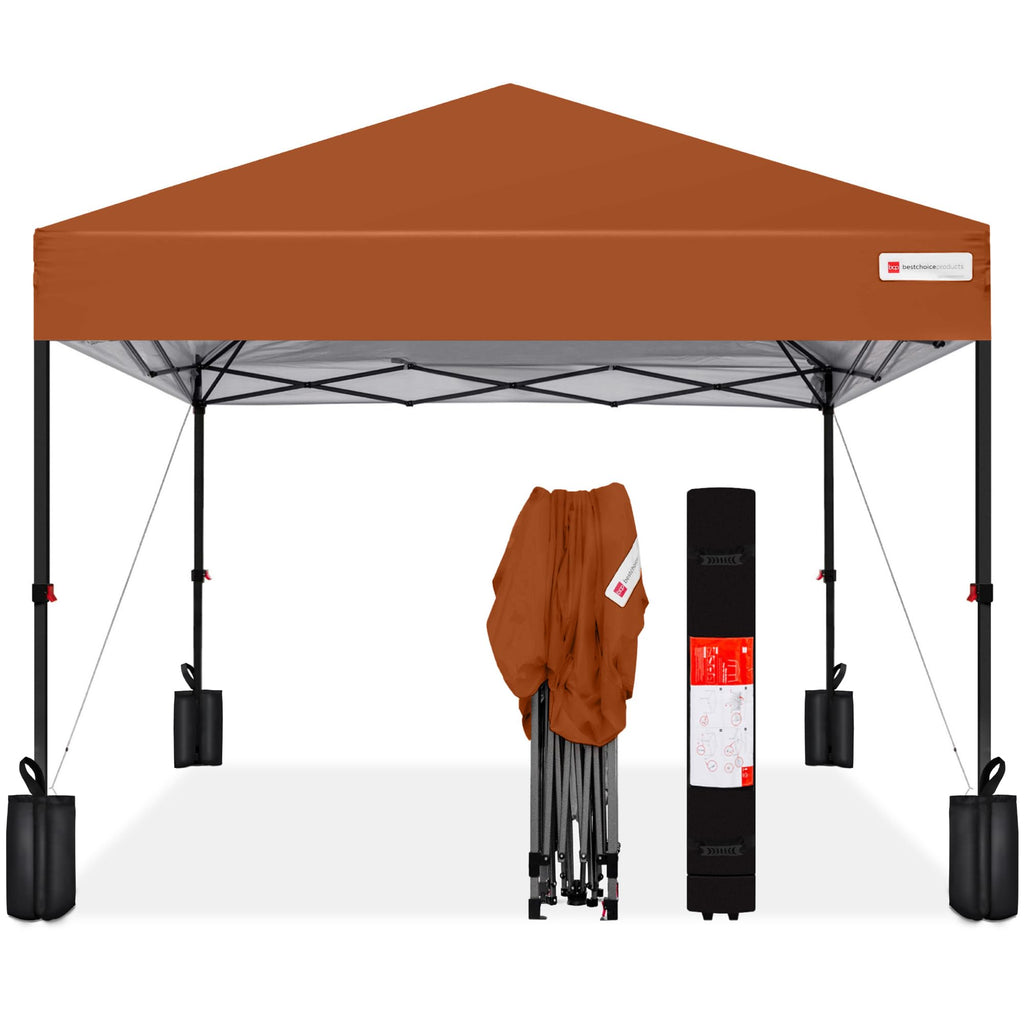 Best Choice Products - Tienda de campaña desplegable de 8 x 8 pies para 1 persona, refugio portátil instantáneo con empuje de 1 botón, estuche, 4 bolsas de peso, color café