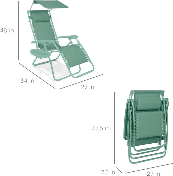 Best Choice Products - Silla reclinable plegable de gravedad cero para exteriores, con toldo ajustable, reposacabezas, bandeja de accesorios lateral, malla textilene – color crema marina