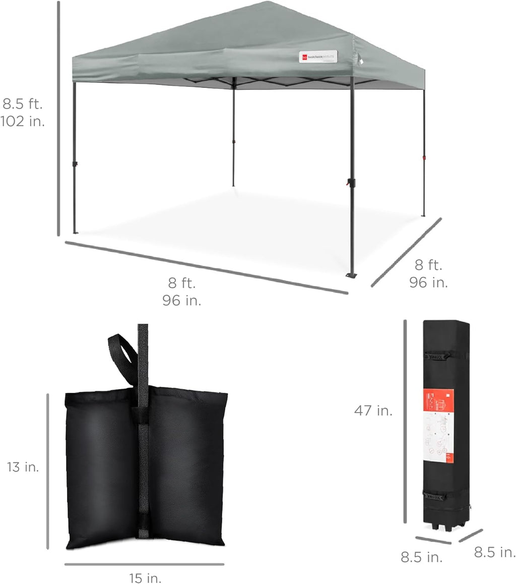 Best Choice Products - Tienda de campaña desplegable de 8 x 8 pies para 1 persona, refugio portátil instantáneo con empuje de 1 botón, estuche, 4 bolsas de peso, color plateado