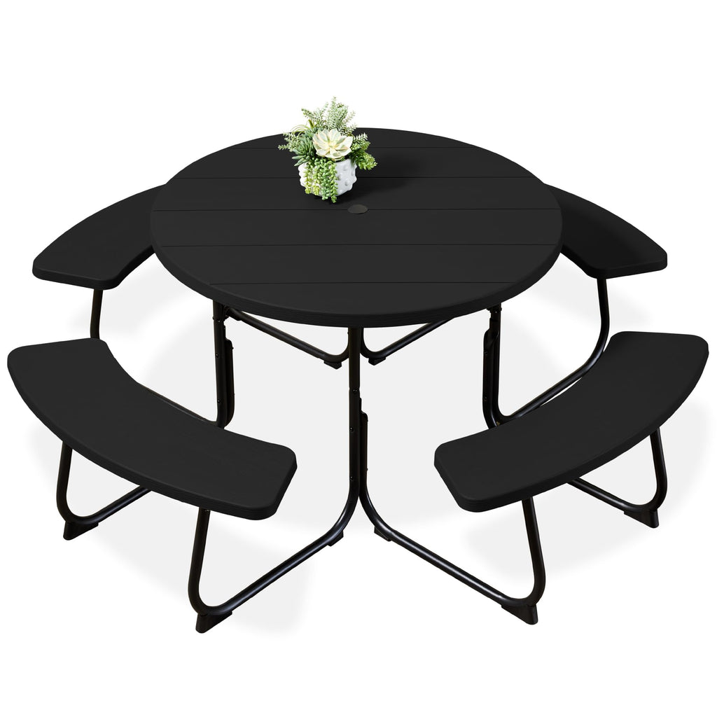Best Choice Products - Mesa de picnic para 8 personas, circular con 4 bancos integrados y agujero para paraguas, capacidad de 2000 libras, color blanco