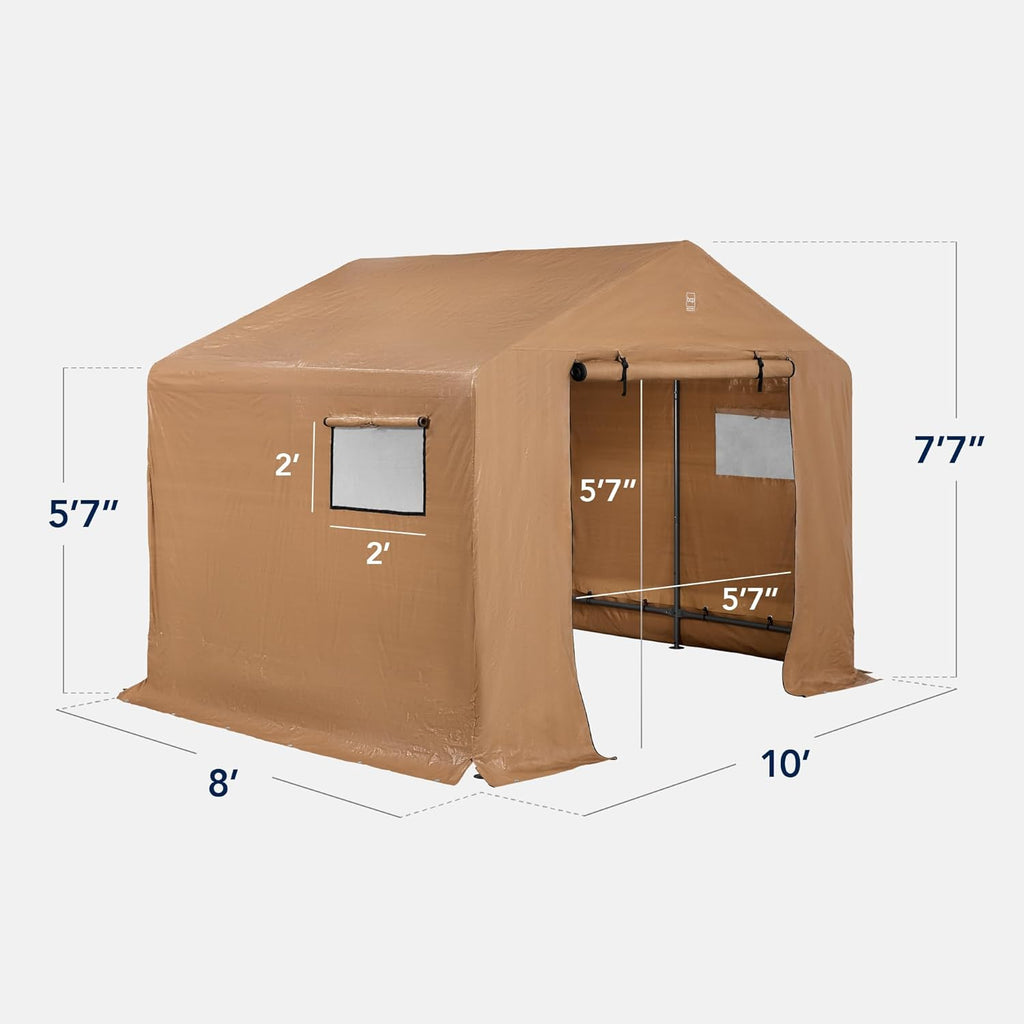 Best Choice Products - Cobertizo de almacenamiento para exteriores de 10 x 8 pies, cochera, refugio de toldo, puertas y ventanas duales, marco de metal, resistente a la intemperie, perfecto para
