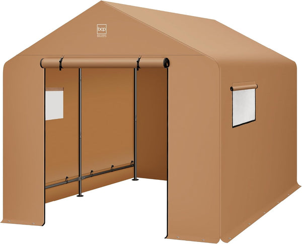 Best Choice Products - Cobertizo de almacenamiento para exteriores de 10 x 8 pies, cochera, refugio de toldo, puertas y ventanas duales, marco de metal, resistente a la intemperie, perfecto para