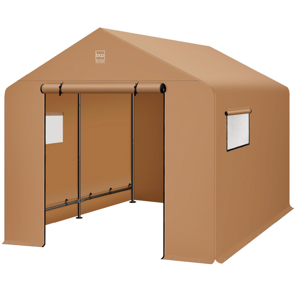 Best Choice Products - Cobertizo de almacenamiento para exteriores de 10 x 8 pies, cochera, refugio de toldo, puertas y ventanas dobles, marco de metal, resistente a la intemperie, perfecto para