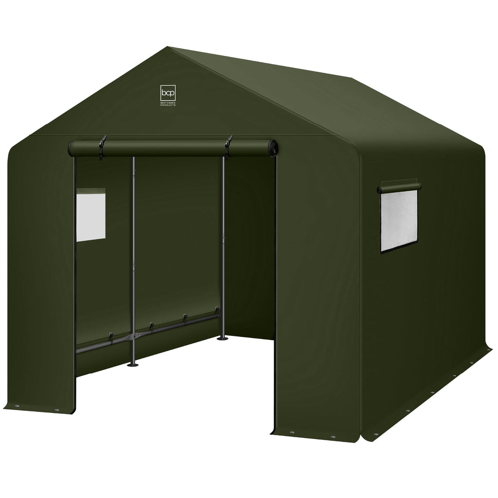 Best Choice Products - Cobertizo de almacenamiento para exteriores de 10 x 8 pies, cochera, refugio de toldo, puertas y ventanas duales, marco de metal, resistente a la intemperie, perfecto para