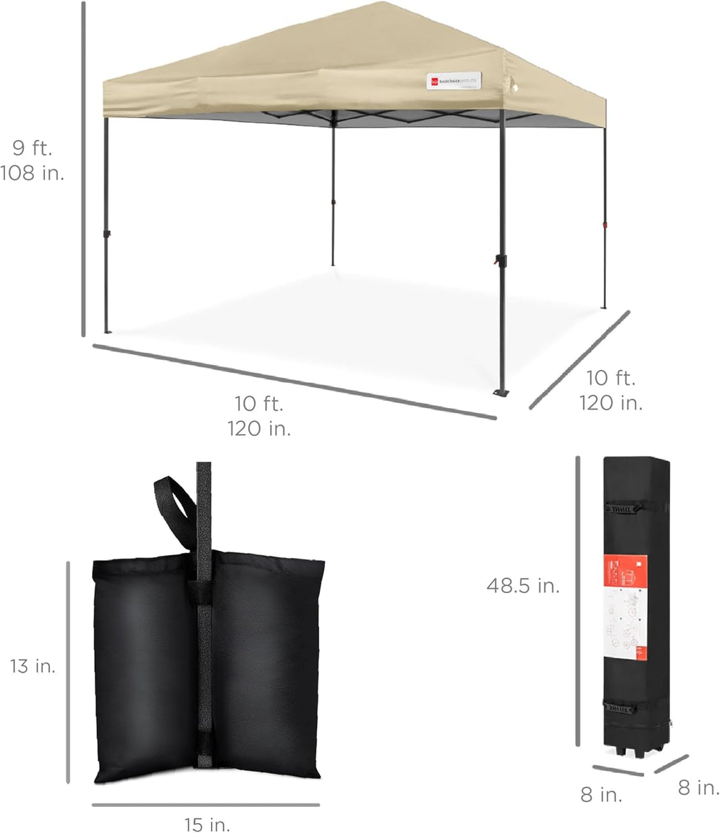 Best Choice Products - Tienda de campaña de 10 x 10 pies, con toldo desplegable para 1 persona, refugio portátil instantáneo con empuje de 1 botón, estuche, 4 bolsas de peso, color arena