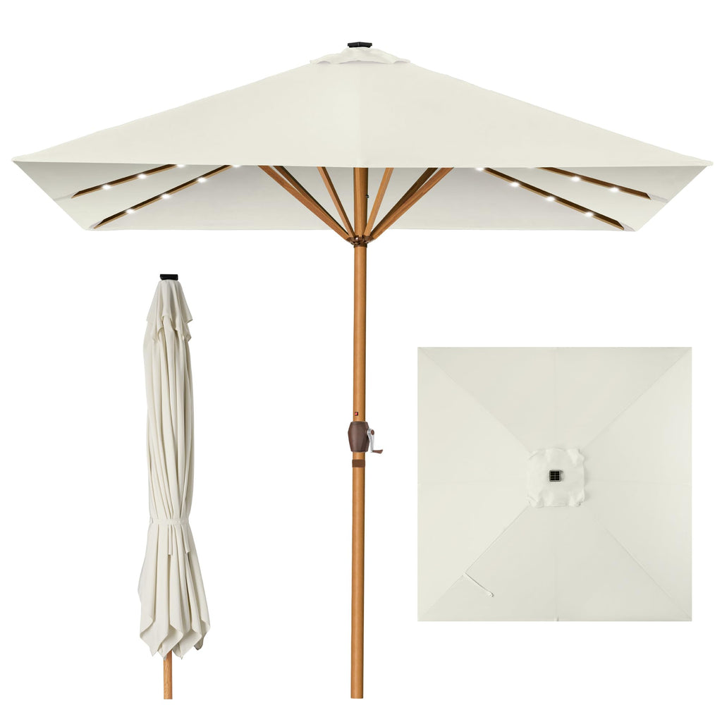 Best Choice Products - Paraguas de patio cuadrado de 9 pies de profundidad, con luz LED con textura de madera sintética, tela resistente a los rayos UV, manivela