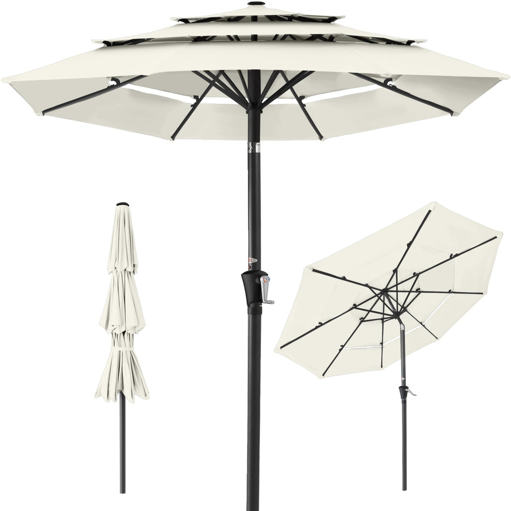 Best Choice Products - Sombrilla de patio de 3 niveles de 10 pies, parasol para patio trasero, terraza, junto a la piscina con 24 luces LED, ajuste de inclinación, manivela fácil, 8 varillas