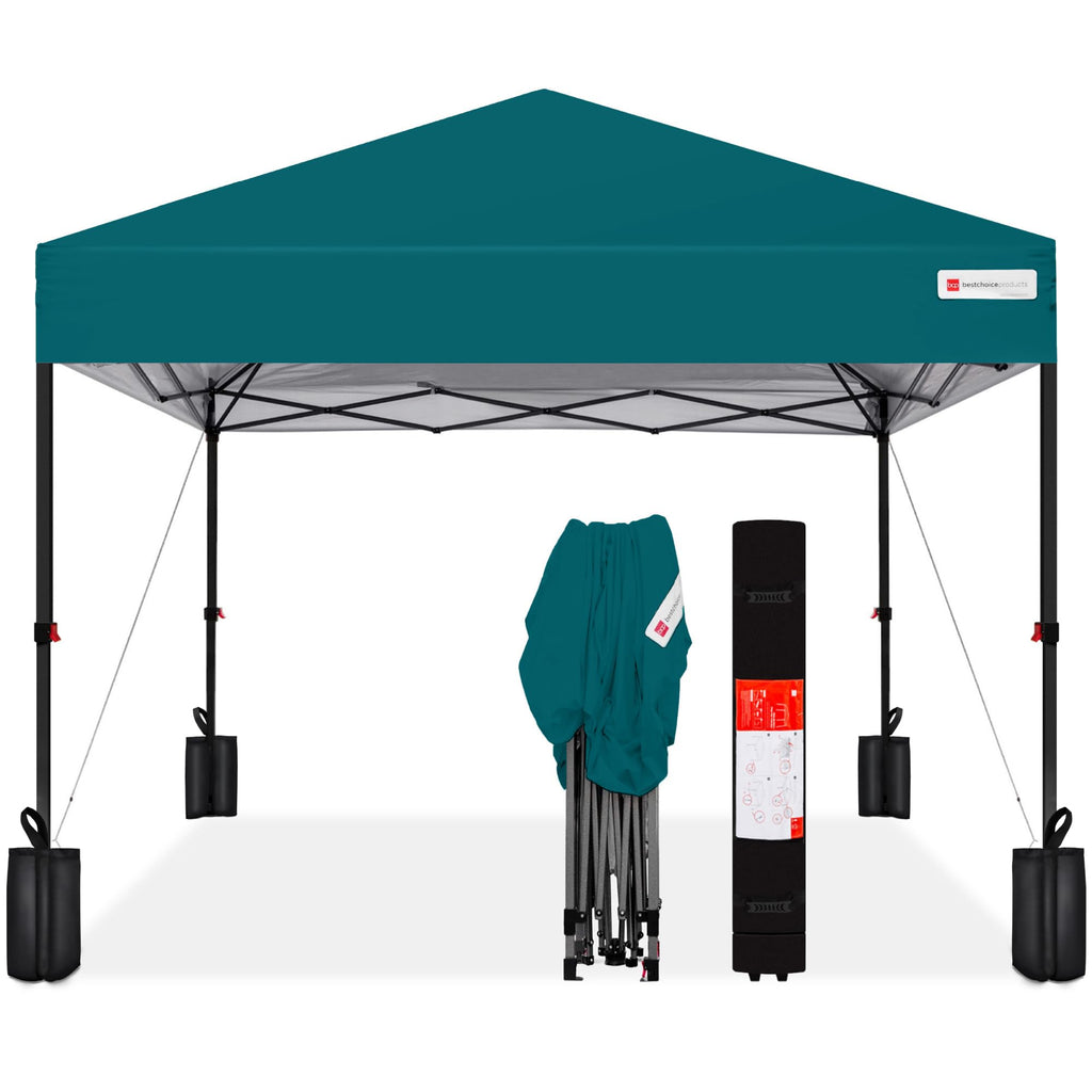 Best Choice Products - Tienda de campaña desplegable de 8 x 8 pies para 1 persona, refugio portátil instantáneo con empuje de 1 botón, estuche, 4 bolsas de peso, color plateado