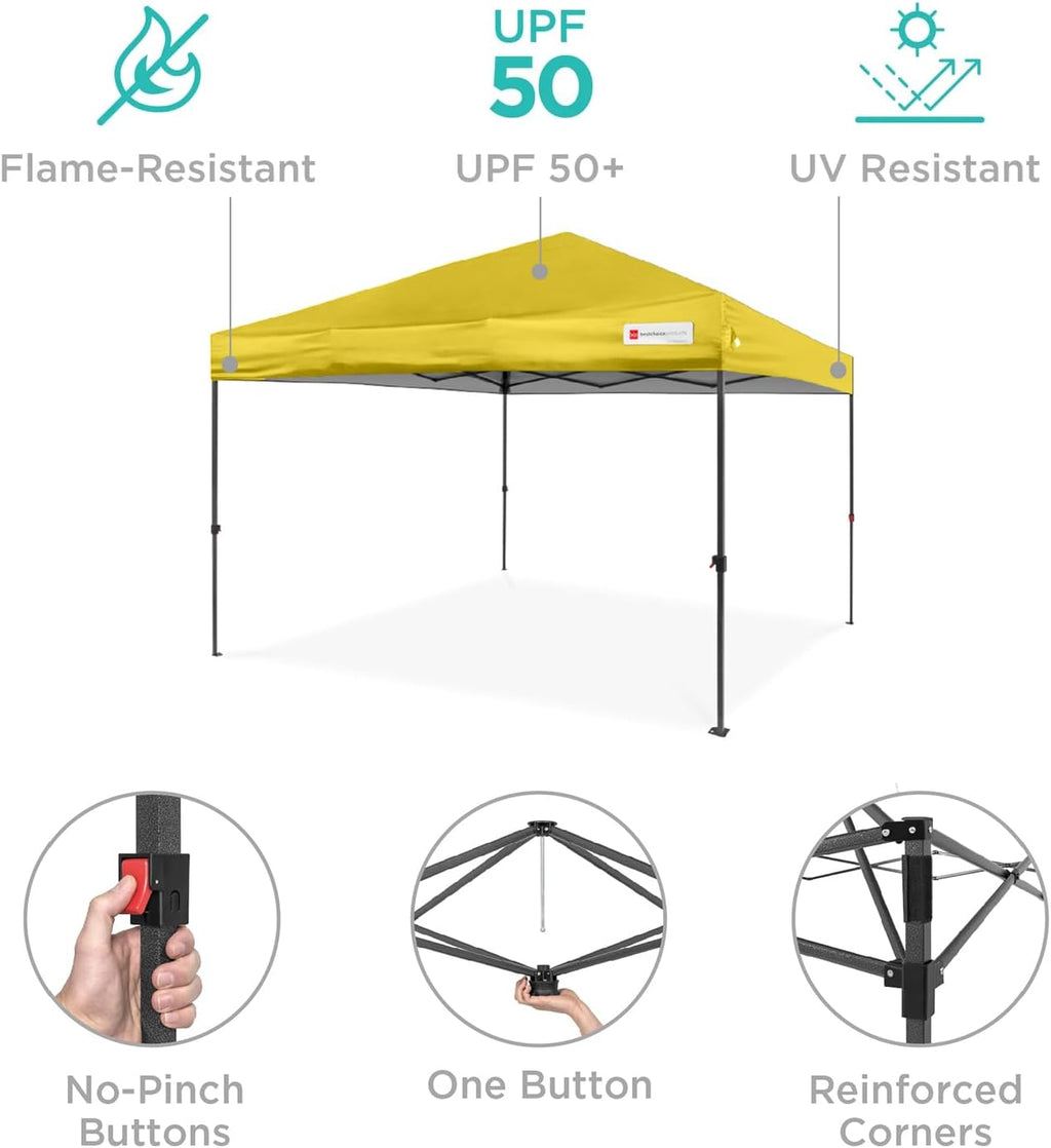 Best Choice Products - Tienda de campaña desplegable de 8 x 8 pies para 1 persona, refugio portátil instantáneo con empuje de 1 botón, estuche, 4 bolsas de peso, color amarillo