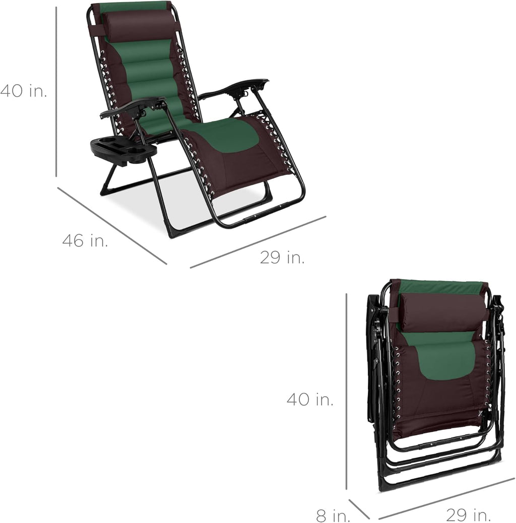 Best Choice Products - Silla acolchada de gran tamaño, reclinable plegable para patio al aire última intervensión, tumbona antigravedad XL para patio trasero con reposacabezas, soporte para vasos,