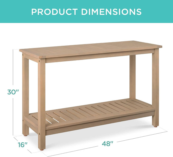 Best Choice Products - Mesa de consola de madera de eucalipto de 48 pulgadas para interiores y exteriores, multifuncional, organizador de almacenamiento con deslizadores de pies, color gris pardo