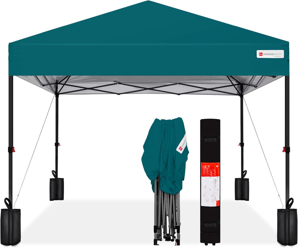 Best Choice Products - Tienda de campaña desplegable de 8 x 8 pies para 1 persona, refugio portátil instantáneo con empuje de 1 botón, estuche, 4 bolsas de peso, color cerúlean