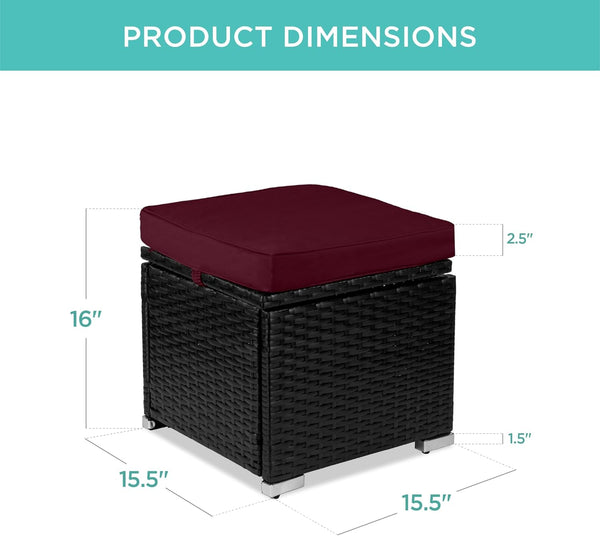 Best Choice Products - Juego de 2 otomanas de mimbre, muebles multiusos para exteriores, para patio, asiento adicional, reposapiés, mesa auxiliar con almacenamiento, cojines extraíbles, color borgoña