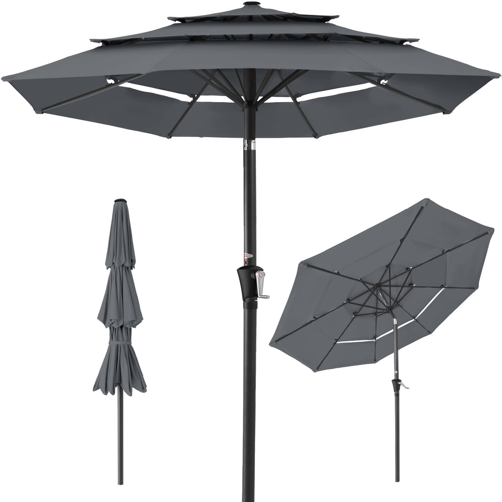 Best Choice Products - Sombrilla de patio de 3 niveles de 10 pies, parasol para patio trasero, terraza, junto a la piscina con 24 luces LED, ajuste de inclinación, manivela fácil, 8 varillas