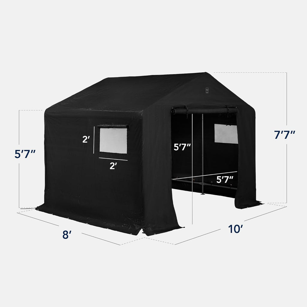 Best Choice Products - Cobertizo de almacenamiento para exteriores de 10 x 8 pies, cochera, refugio de toldo, puertas y ventanas dobles, marco de metal, resistente a la intemperie, perfecto para