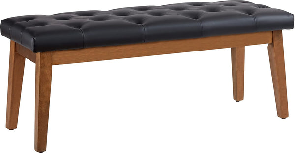 HUIMO - Banco de entrada, piel negro, madera maciza, duradero y resistente al desgaste