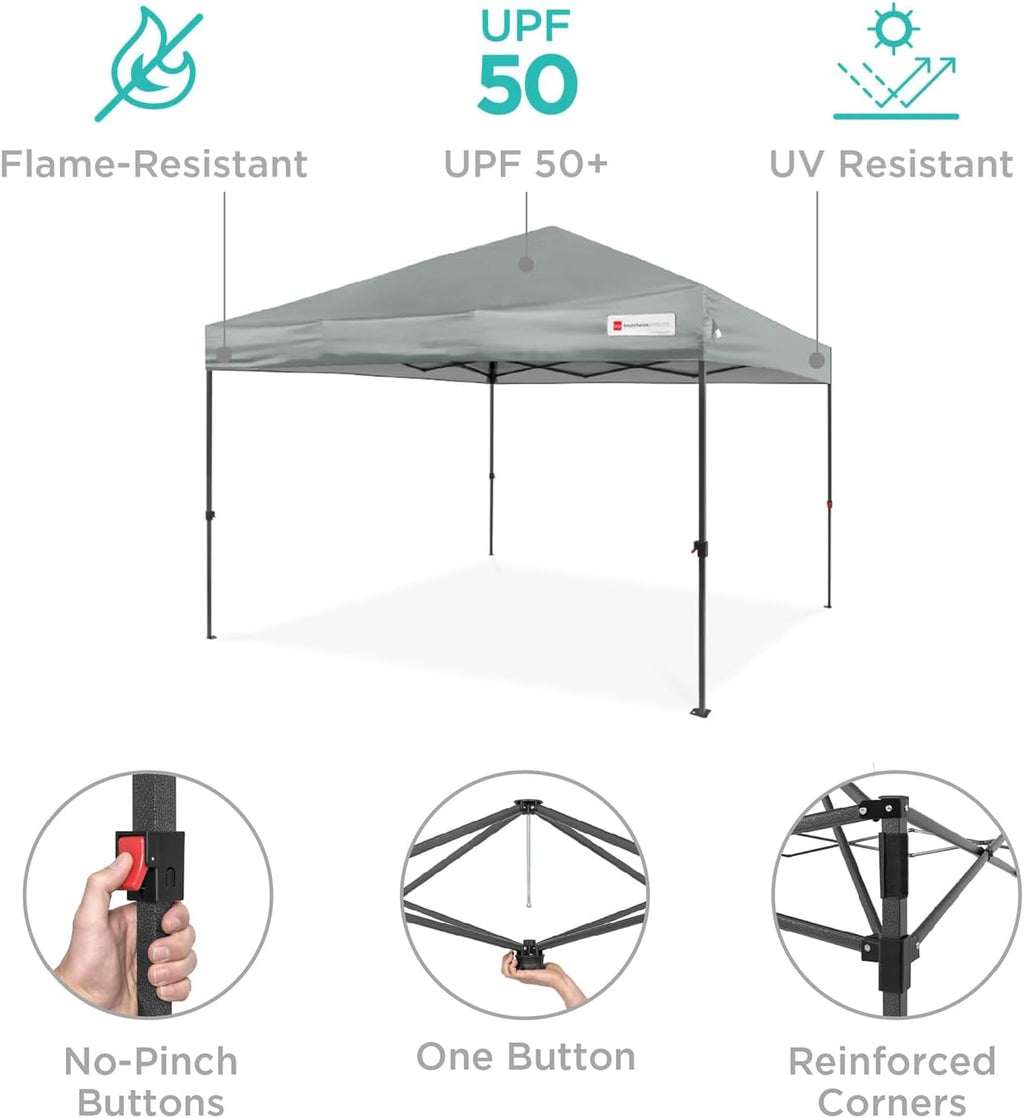 Best Choice Products - Tienda de campaña desplegable de 8 x 8 pies para 1 persona, refugio portátil instantáneo con empuje de 1 botón, estuche, 4 bolsas de peso, color plateado