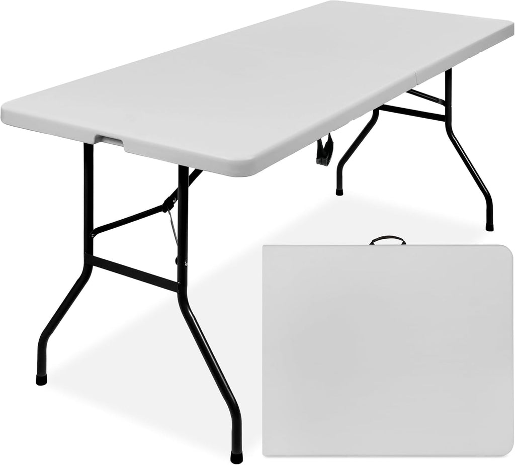 Best Choice Products - Mesa plegable de plástico de 6 pies, para interiores y exteriores, resistente, portátil, con asa, candado para picnic, fiesta, camping, color gris claro