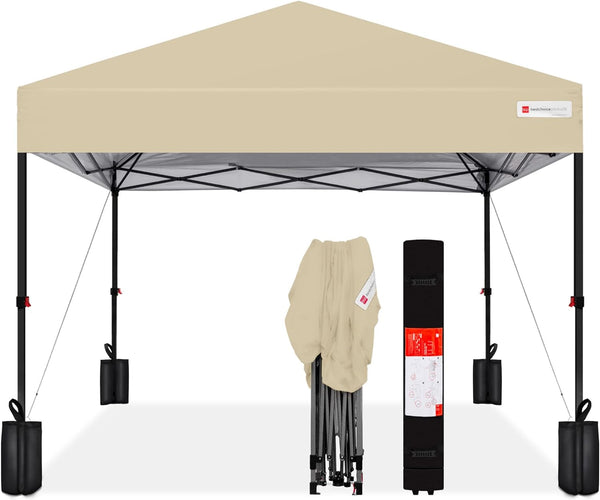 Best Choice Products - Tienda de campaña de 10 x 10 pies, con toldo desplegable para 1 persona, refugio portátil instantáneo con empuje de 1 botón, estuche, 4 bolsas de peso, color arena