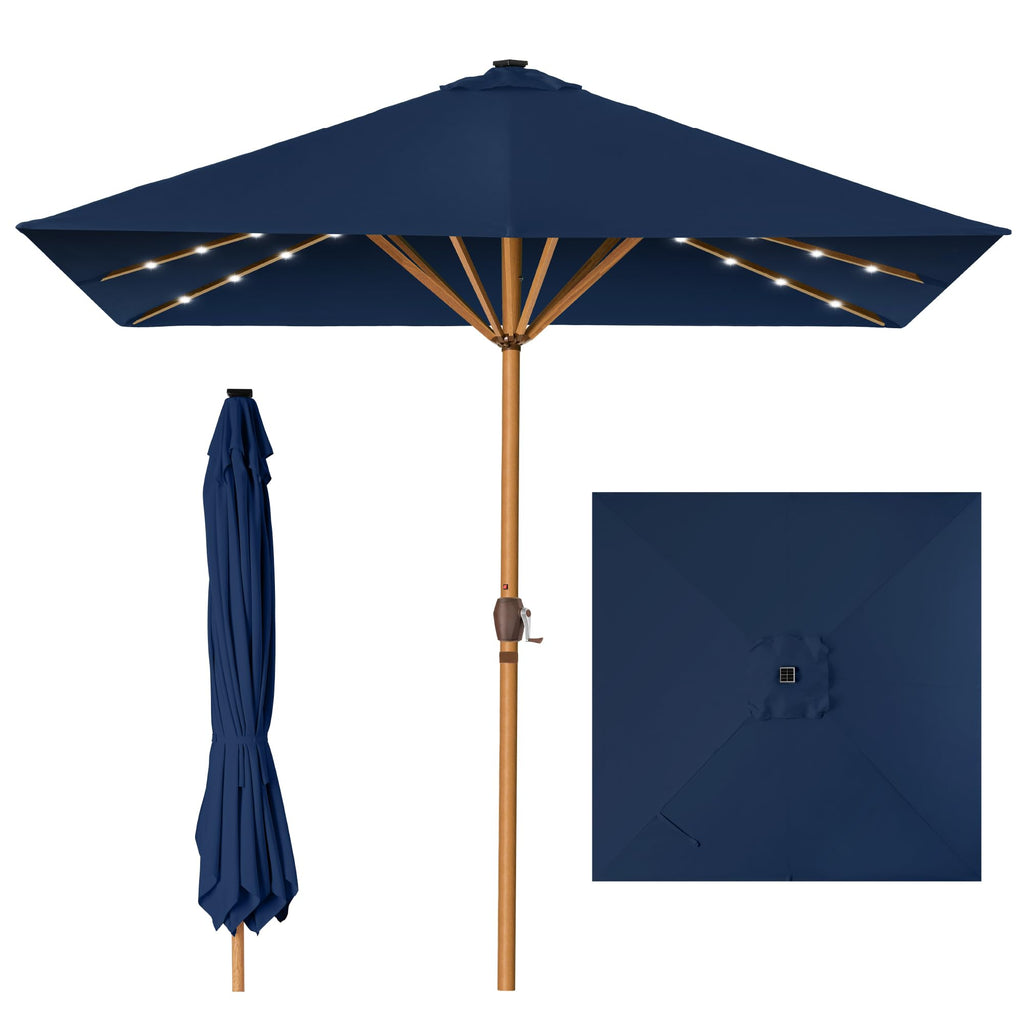 Best Choice Products - Paraguas de patio cuadrado de 9 pies de profundidad, con luz LED con textura de madera sintética, tela resistente a los rayos UV, manivela