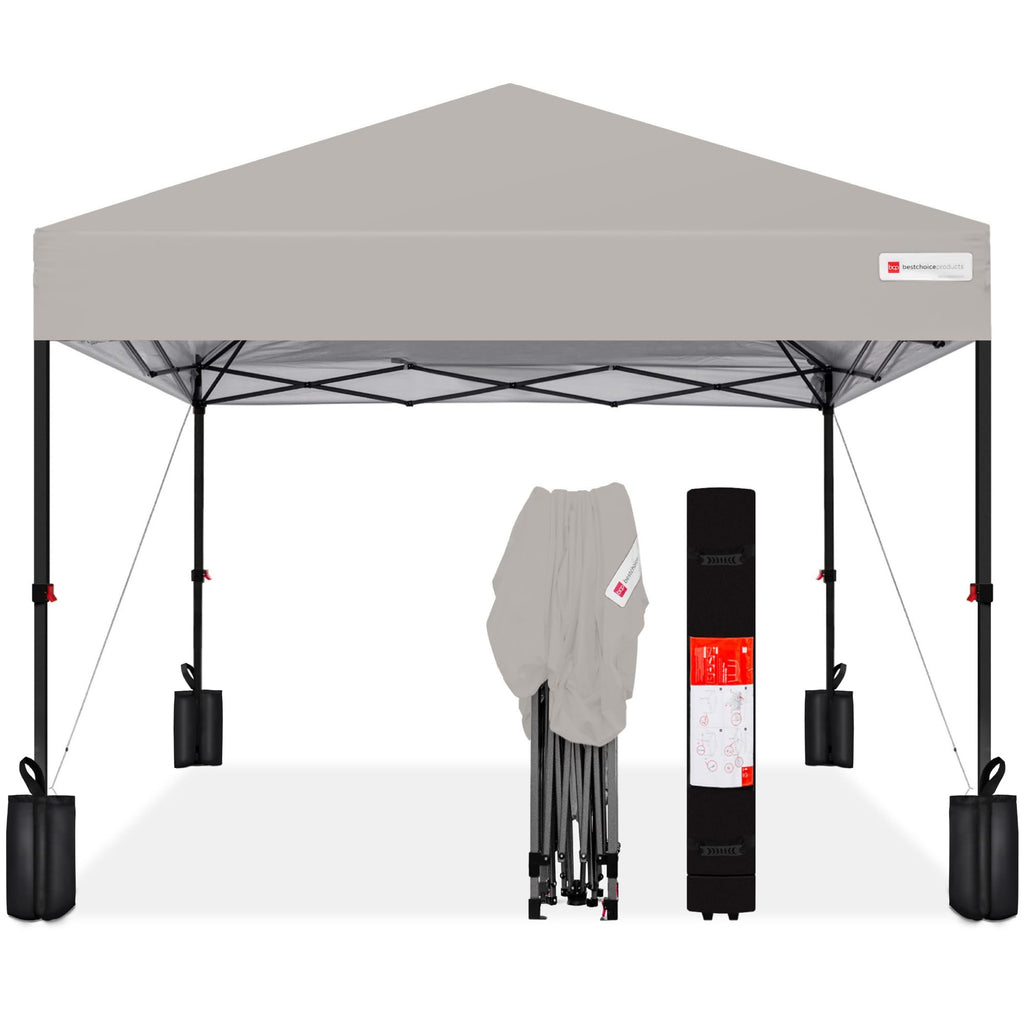 Best Choice Products - Tienda de campaña desplegable de 8 x 8 pies para 1 persona, refugio portátil instantáneo con empuje de 1 botón, estuche, 4 bolsas de peso, color plateado
