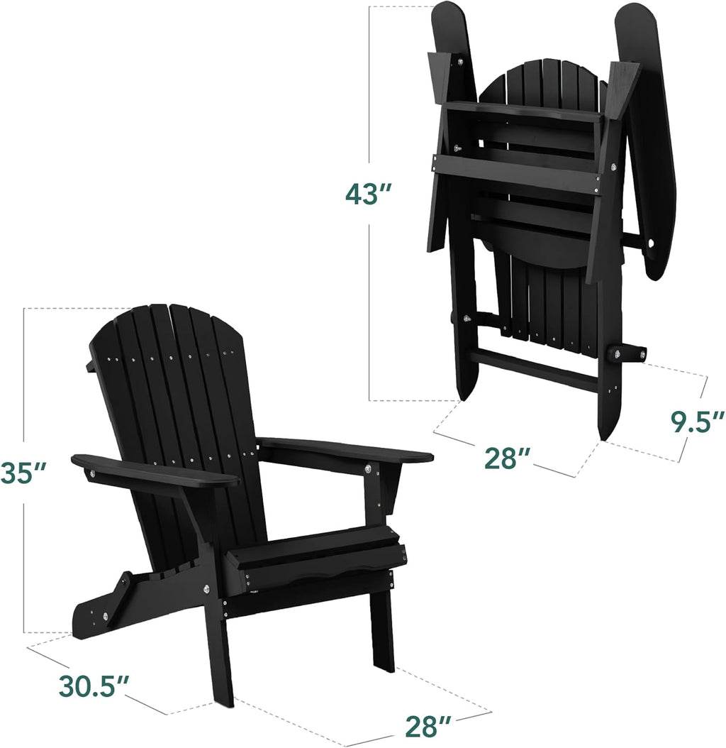 Best Choice Products - Silla plegable Adirondack para exteriores, muebles de madera, sillas de salón para patio, jardín, patio con capacidad de peso de 350 libras, color negro ónix