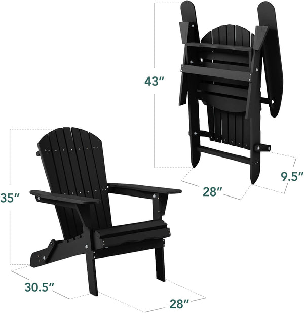 Best Choice Products - Silla plegable Adirondack para exteriores, muebles de madera, sillas de salón para patio, jardín, patio con capacidad de peso de 350 libras, color negro ónix