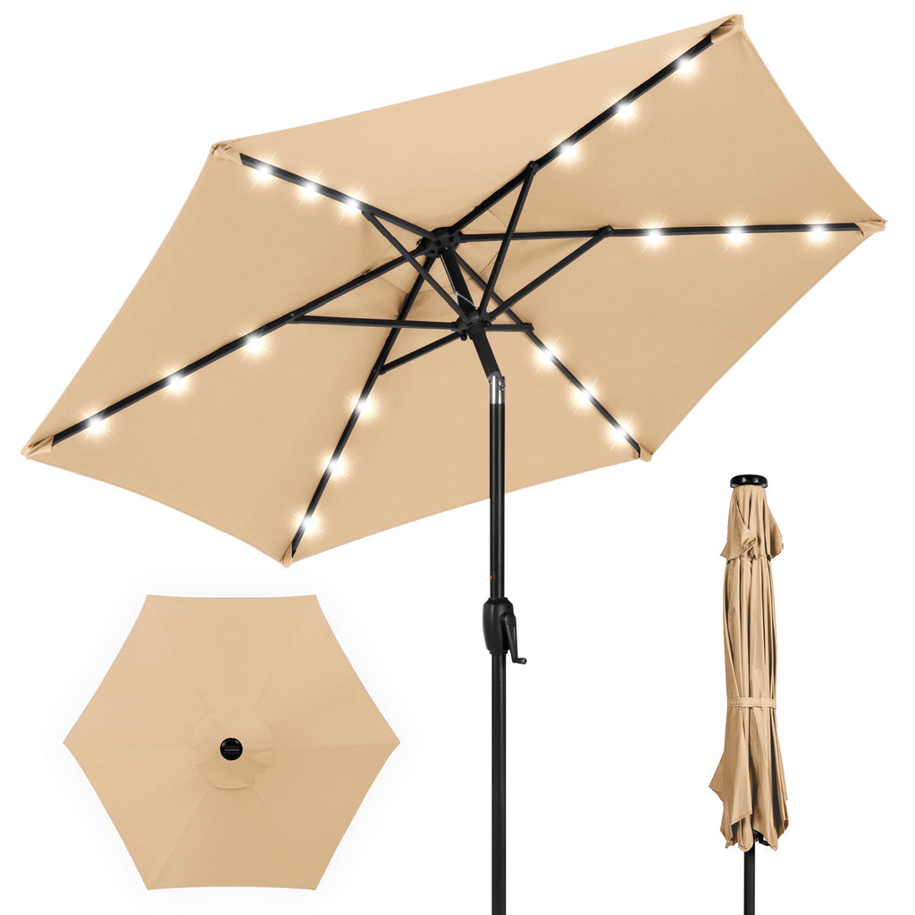 Best Choice Products - Paraguas solar de poliéster con iluminación LED con ajuste de inclinación y tela resistente a los rayos UV