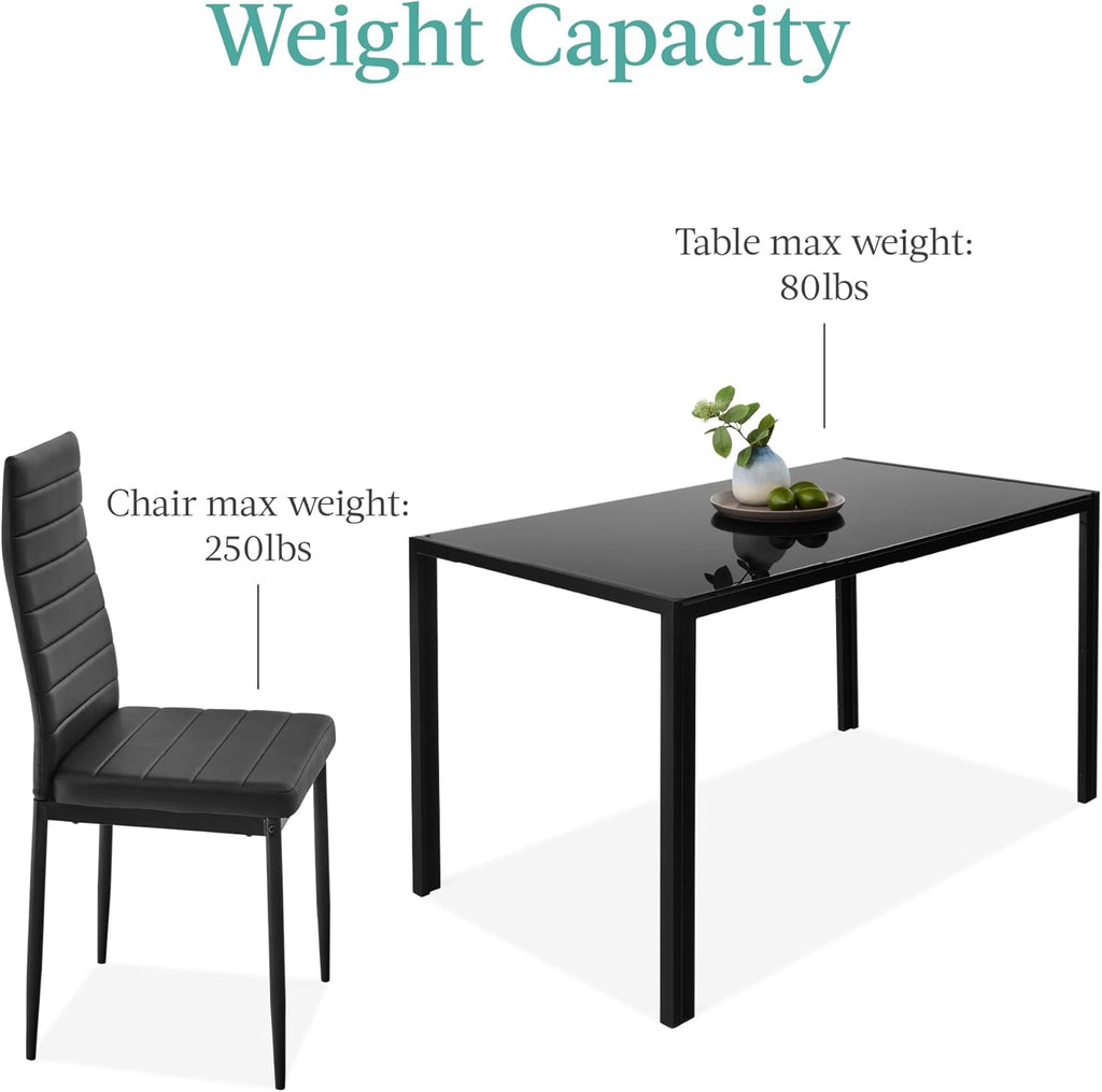 Best Choice Products - Juego de comedor de vidrio de 7 piezas, muebles modernos de mesa de cocina para comedor, comedor, comedor, compacto ahorro de espacio con mesa de vidrio, 6 sillas de poliuretano
