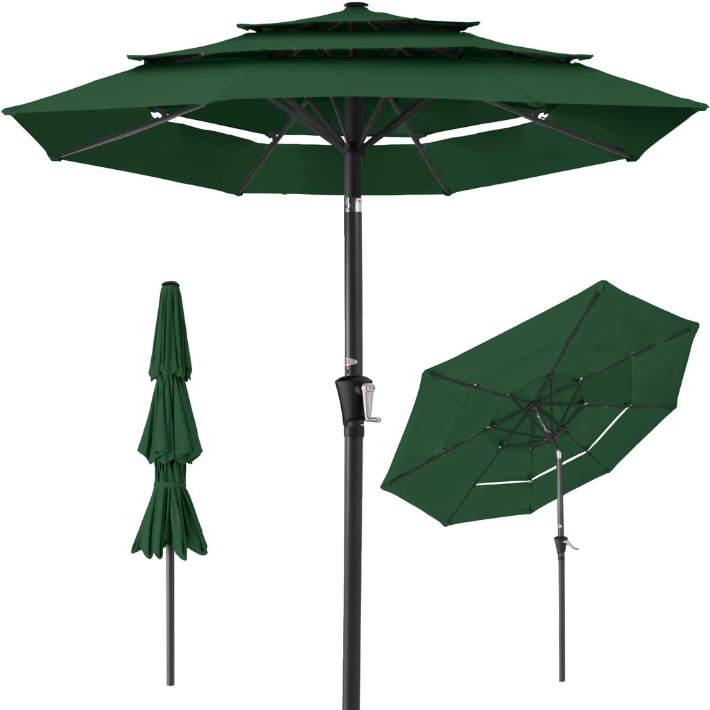 Best Choice Products - Sombrilla de patio de 3 niveles de 10 pies, parasol para patio trasero, terraza, junto a la piscina con 24 luces LED, ajuste de inclinación, manivela fácil, 8 varillas
