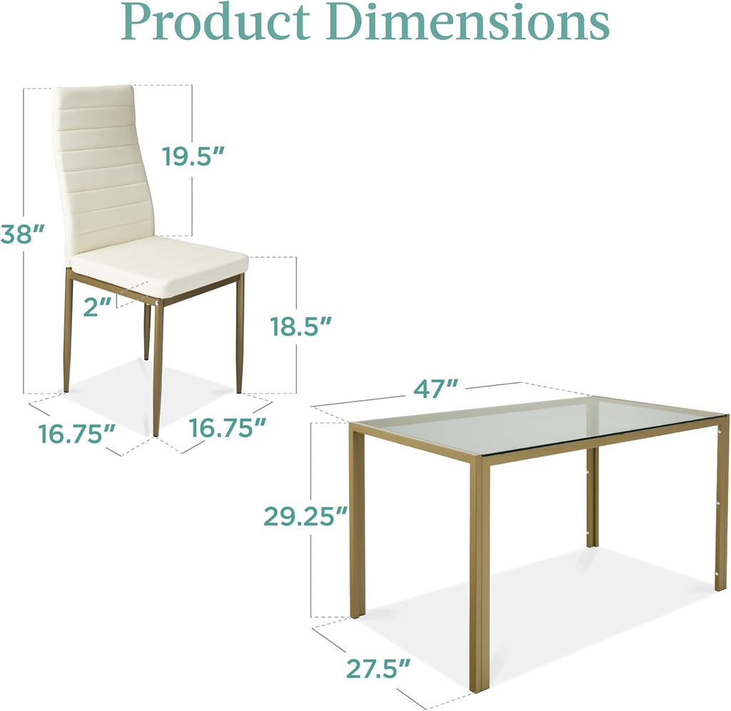 Best Choice Products - Juego de comedor de vidrio de 5 piezas, muebles modernos de mesa de cocina para comedor, comedor, comedor, compacto ahorro de espacio con mesa de vidrio, 4 sillas de poliuretano