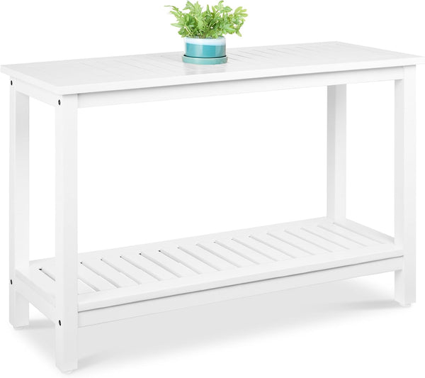 Best Choice Products - Mesa de consola de madera de eucalipto de 48 pulgadas para interiores y exteriores, multifuncional, organizador de almacenamiento con deslizadores de pies, color blanco