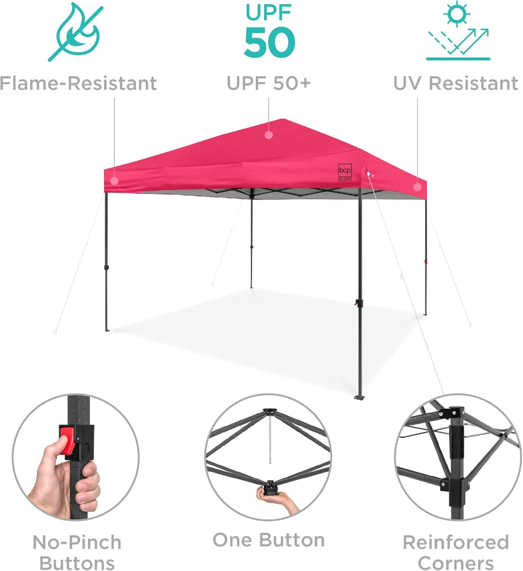 Best Choice Products - Tienda de campaña desplegable de 8 x 8 pies para 1 persona, refugio portátil instantáneo con empuje de 1 botón, estuche, 4 bolsas de peso, color rosa intenso