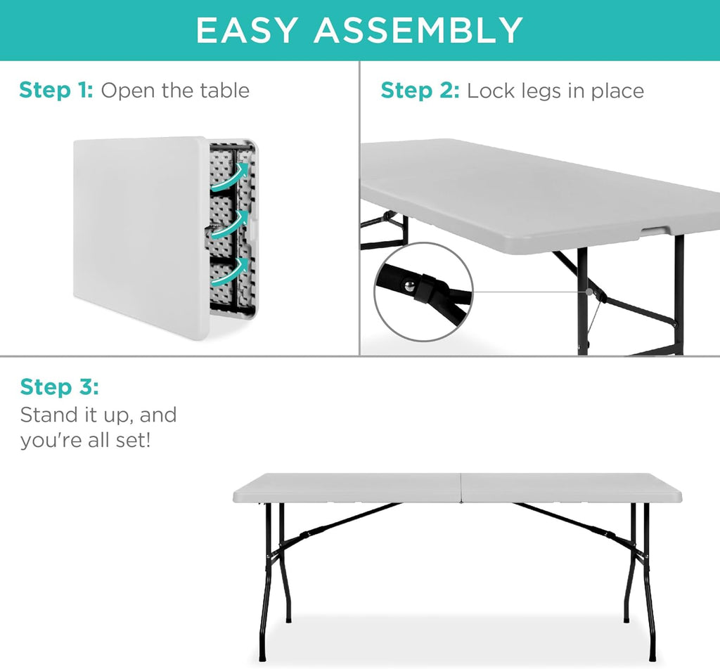 Best Choice Products - Mesa plegable de plástico de 6 pies, para interiores y exteriores, resistente, portátil, con asa, candado para picnic, fiesta, camping, color gris claro