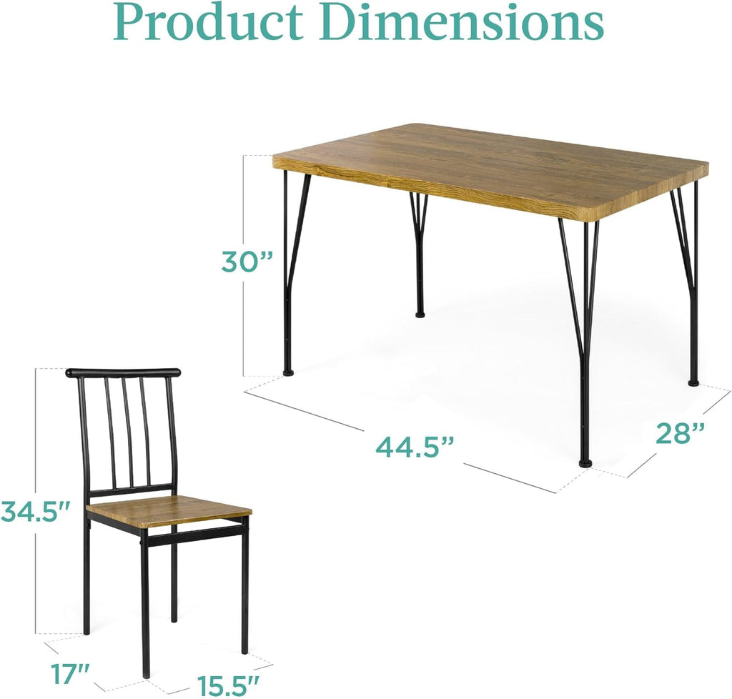 Best Choice Products - Juego de Muebles de Mesa de Comedor Rectangular Moderna de Metal y Madera, 5 Piezas, para Cocina y Comedor, con 4 Sillas, Color Café