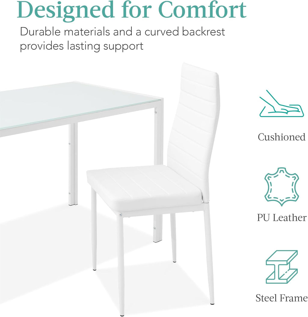 Best Choice Products - Juego de comedor de vidrio de 7 piezas, muebles modernos de mesa de cocina para comedor, comedor, comedor, compacto ahorro de espacio con mesa de vidrio, 6 sillas tapizadas de