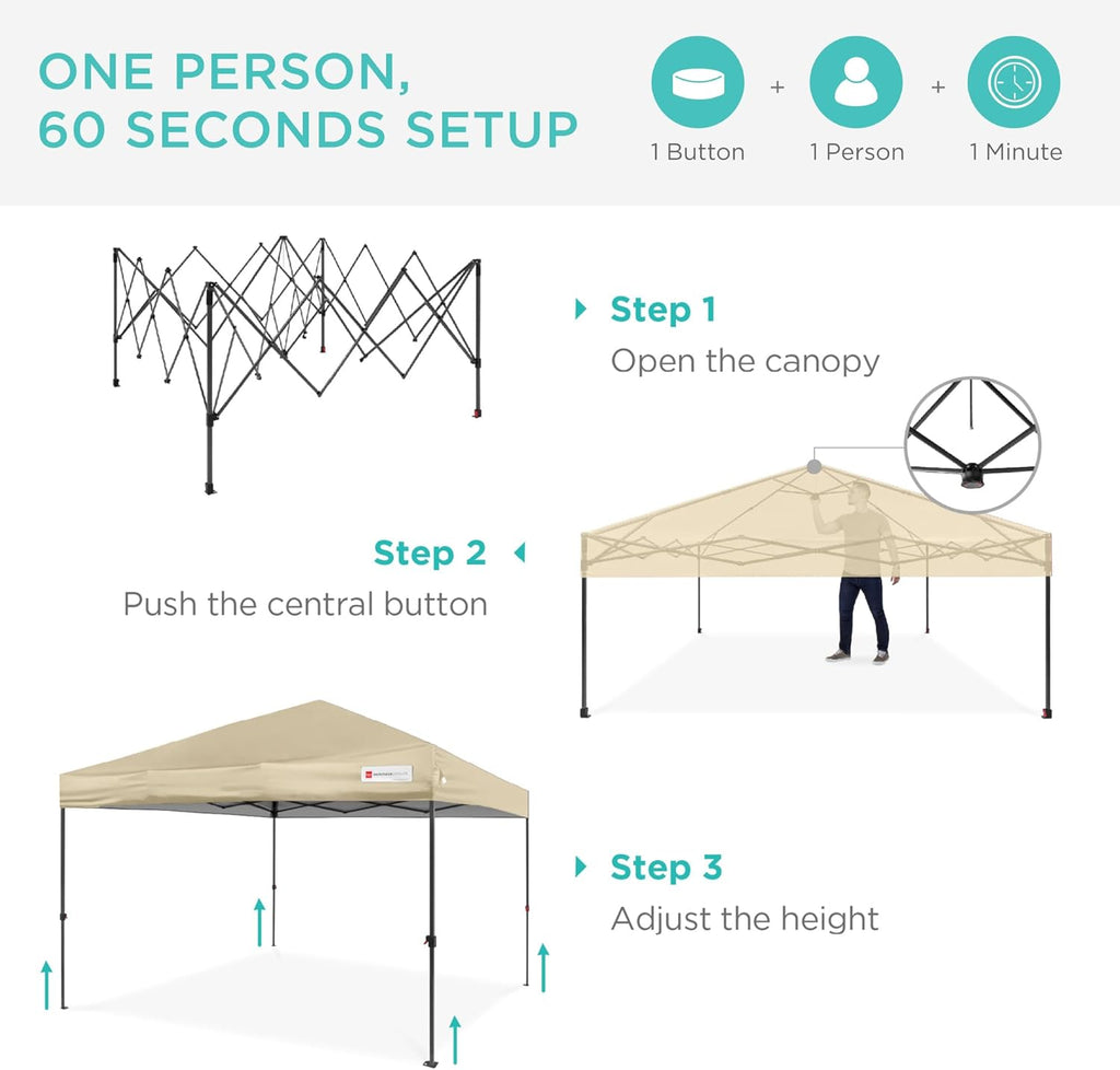Best Choice Products - Tienda de campaña de 10 x 10 pies, con toldo desplegable para 1 persona, refugio portátil instantáneo con empuje de 1 botón, estuche, 4 bolsas de peso, color arena