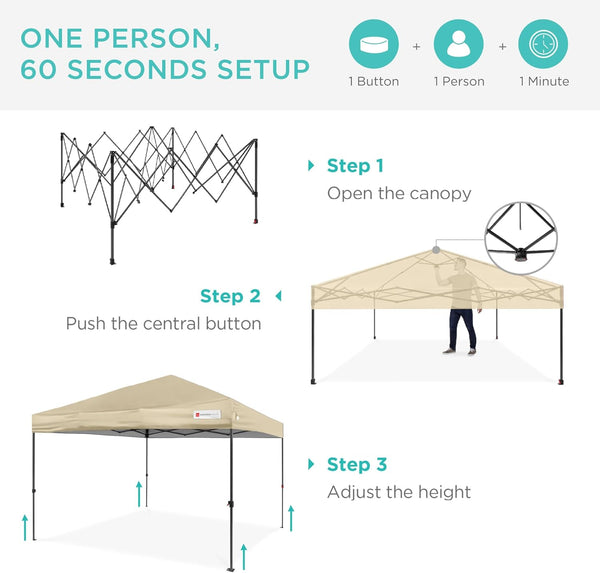 Best Choice Products - Tienda de campaña de 10 x 10 pies, con toldo desplegable para 1 persona, refugio portátil instantáneo con empuje de 1 botón, estuche, 4 bolsas de peso, color arena