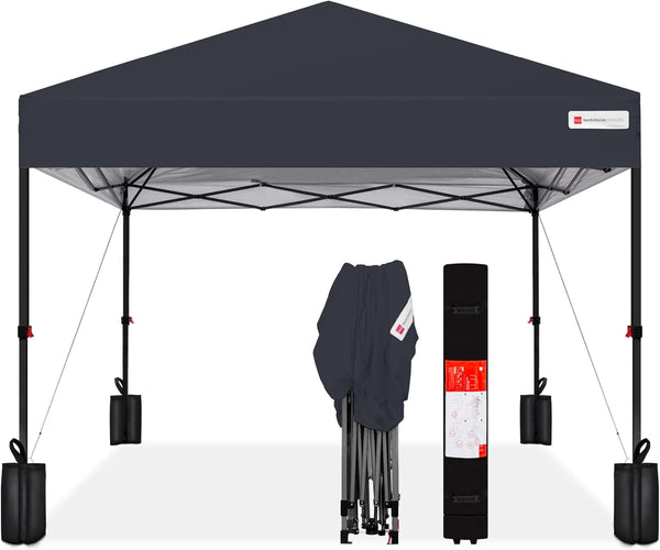 Best Choice Products - Tienda de campaña desplegable de 8 x 8 pies para 1 persona, refugio portátil instantáneo con empuje de 1 botón, estuche, 4 bolsas de peso, color gris