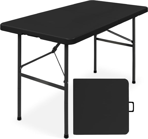 Best Choice Products - Mesa plegable de plástico de 4 pies, para interiores y exteriores, resistente, portátil, con asa, candado para picnic, fiesta, camping, color negro