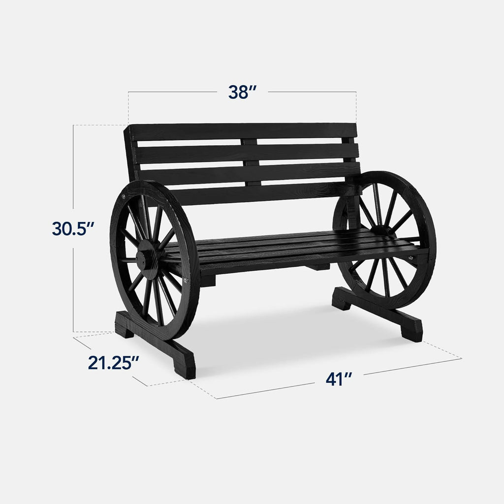 Best Choice Products - Banco de ruedas de madera para 2 personas para patio trasero, patio, porche, jardín, muebles de salón al aire última intervensión con diseño rústico de campo, asiento y respaldo