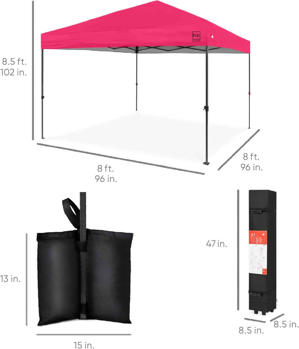 Best Choice Products - Tienda de campaña desplegable de 8 x 8 pies para 1 persona, refugio portátil instantáneo con empuje de 1 botón, estuche, 4 bolsas de peso, color rosa intenso