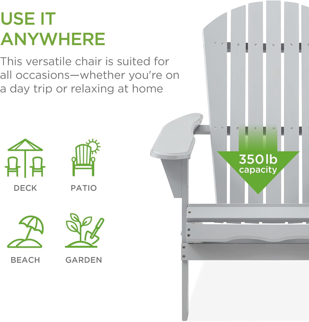 Best Choice Products - Silla Adirondack de madera de cicuta, plegable, clásica, gris, para exteriores, patio, jardín, relajación, 350 libras, SKY6841