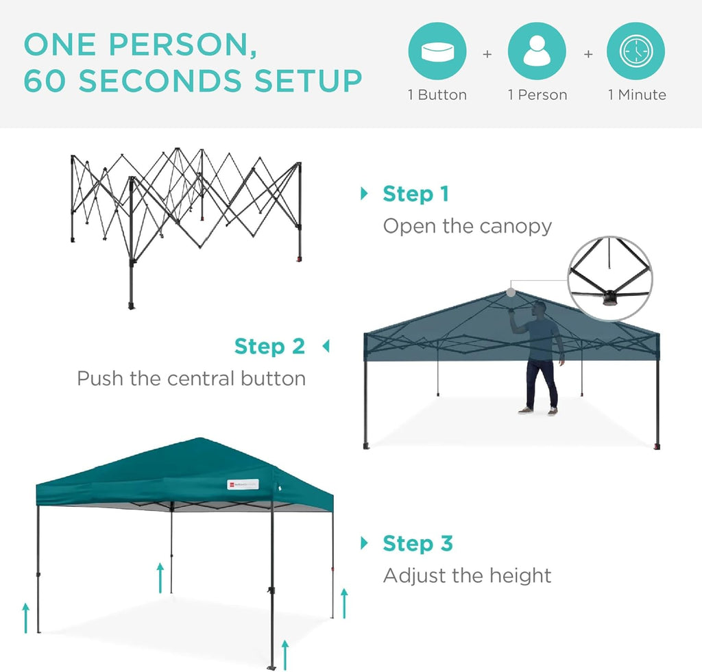 Best Choice Products - Tienda de campaña desplegable de 8 x 8 pies para 1 persona, refugio portátil instantáneo con empuje de 1 botón, estuche, 4 bolsas de peso, color cerúlean