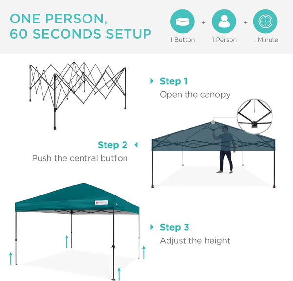 Best Choice Products - Tienda de campaña desplegable de 8 x 8 pies para 1 persona, refugio portátil instantáneo con empuje de 1 botón, estuche, 4 bolsas de peso, color cerúlean